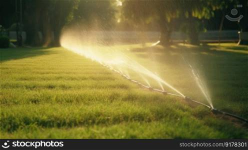Irrigation system in functional watering of agricultural plants Illustration Generative AI
