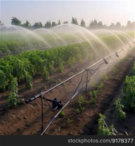 Irrigation system in functional watering of agricultural plants Illustration Generative AI 