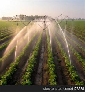 Irrigation system in functional watering of agricultural plants Illustration Generative AI 