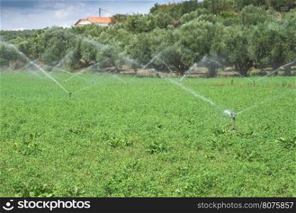 Irrigation systems. Blue sky