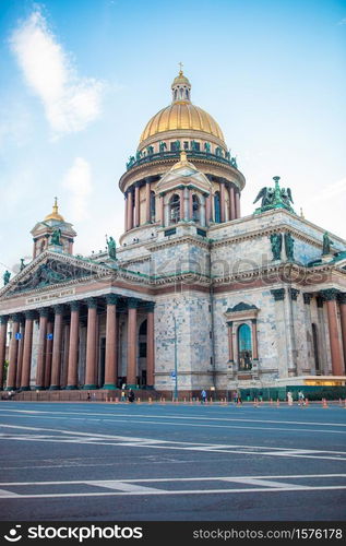 Isaakievskiy Sobor in Saint Petersburg, Russia, one of the main landmarks of St Petersburg.. Scenic view of Saint Isaac&rsquo;s rooftop on a sunny summer day.