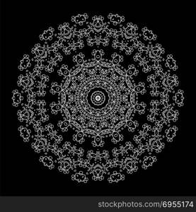 Islam, Arabic, Indian, Ottoman Motifs. Monochrome Contour Ornament Isolated on Black Background. Ethnic Amulet of Mandala. Islam, Arabic, Indian, Ottoman Motifs. Contour Ornament Isolated on Black Background. Ethnic Amulet of Mandala