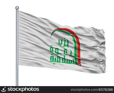 Islamic Dawa Party Flag On Flagpole, Isolated On White Background. Islamic Dawa Party Flag On Flagpole, Isolated On White