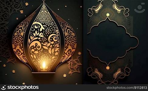 Islamic design greeting card background template. Generative AI