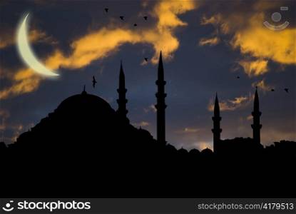 islamic mosque at sunset