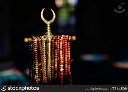 Islamic prayer beads hanging in the mosque&#xA;