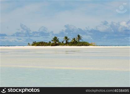 Island in South Pacific Ocean with beach and palm trees