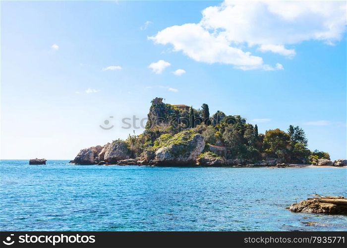 island Isola Bella in Ionian Sea near Taormina town, Sicily in spring