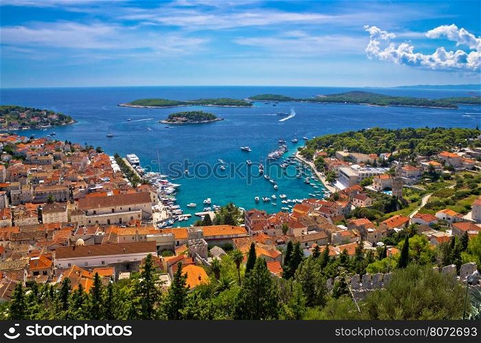 Island of Hvar bay aerial view, Dalmatia, Croatia