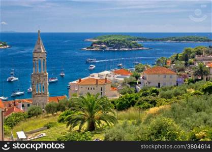 Island of Hvar nature and architecture, with Paklinski islands background, Dalmatia, Croatia
