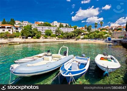 Island of Hvar turquoise beach in town, Dalmatia, Croatia