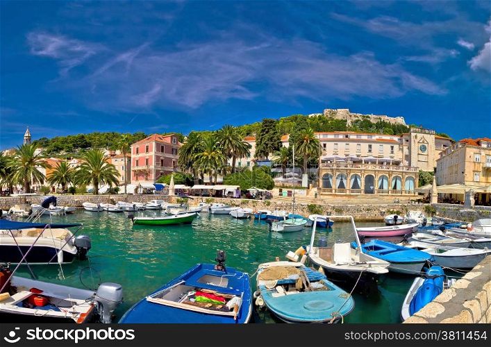 Island of Hvar waterfront view in Dalmatia, Croatia