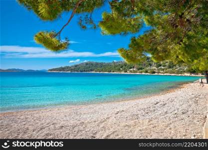 Island of Murter turquoise lagoon beach Slanica, Dalmatia archipelago of Croatia