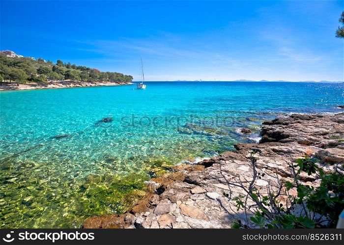 Island of Murter turquoise lagoon beach Slanica view, Dalmatia archipelago of Croatia