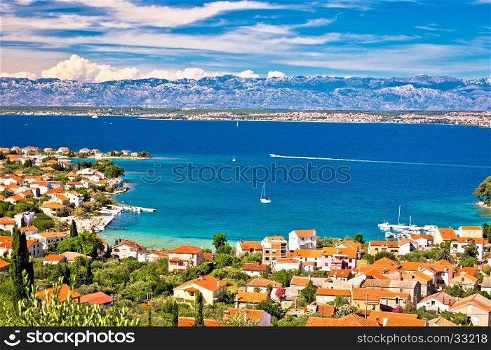 Island of Ugljan beach and coast aerial view, Dalmatia, Croatia