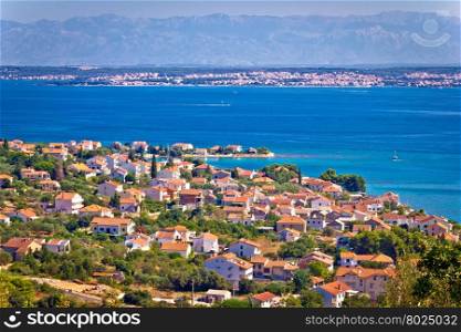 Island of Ugljan coast, Zadar and Velebit mountain panorama, Dalmatia, Croatia