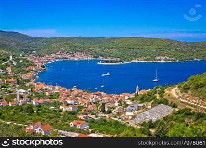 Island of Vis bay aerial view, Dalmatia, Croatia