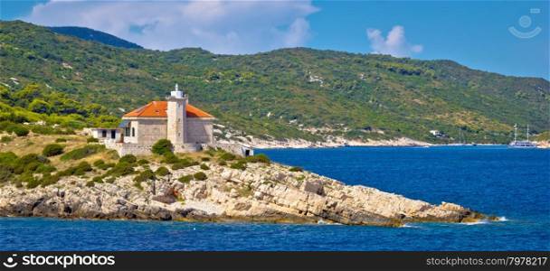 Island of Vis lighthouse panoramic view, Dalmatia, Croatia