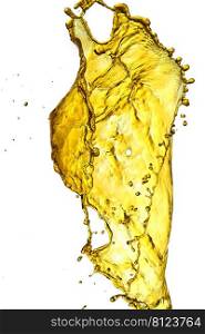 Isolate splashes of golden water. Splashes of beer on a white background. Flying splash of yellow liquid on a white background 