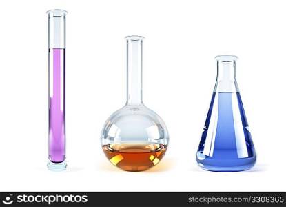 isolated 3d rendering of the chemical flasks
