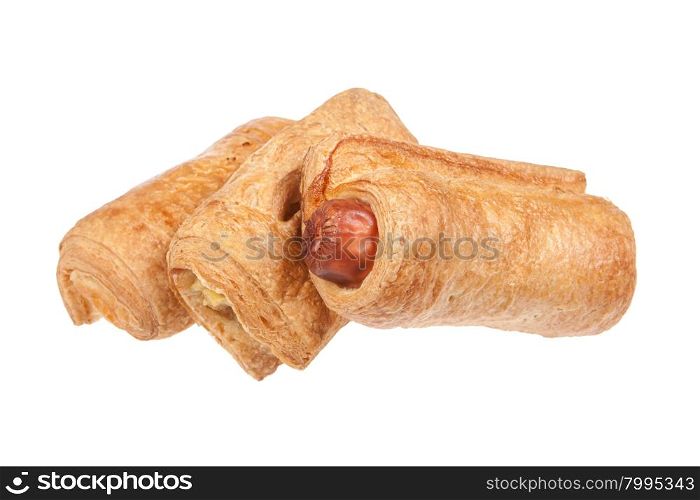 Isolated baked hot dogs on a studio background