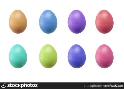 Isolated beautiful perfect shape organic Multi color Chicken Egg on white background - fine edge for easily di cut
