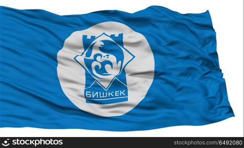 Isolated Bishkek City Flag, Capital City of Kyrgyzstan, Waving on White Background, High Resolution