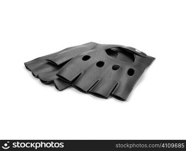 isolated black leather gloves over white
