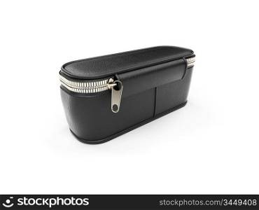 isolated black leather purse over white