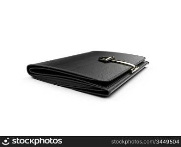 isolated black leather wallet over white