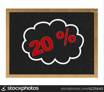 Isolated blackboard with 20 % discount.