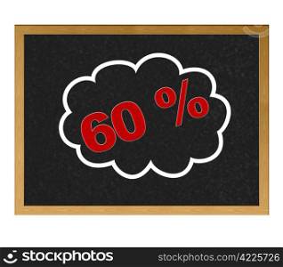Isolated blackboard with 60 % discount.
