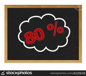 Isolated blackboard with 80 % discount.