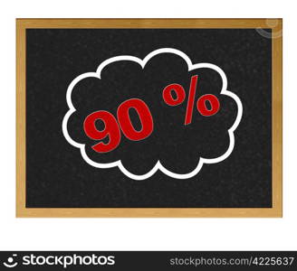 Isolated blackboard with 90 % discount.