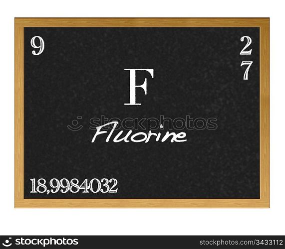 Isolated blackboard with periodic table, Fluorine.