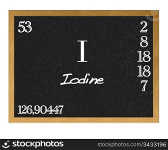 Isolated blackboard with periodic table, Iodine.