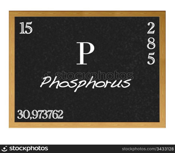 Isolated blackboard with periodic table, Phosphorus.