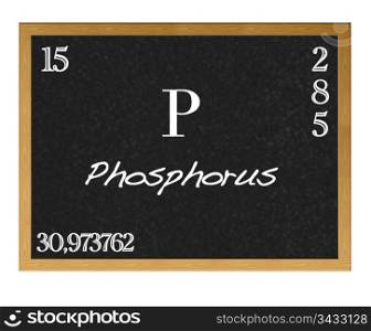 Isolated blackboard with periodic table, Phosphorus.