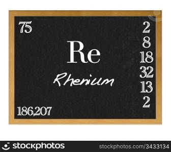 Isolated blackboard with periodic table, Rhenium.