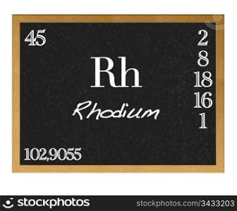 Isolated blackboard with periodic table, Rhodium.