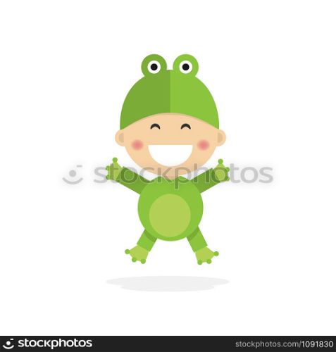Isolated boy dressed as a frog. Vector illustration