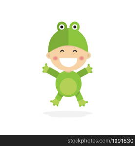 Isolated boy dressed as a frog. Vector illustration