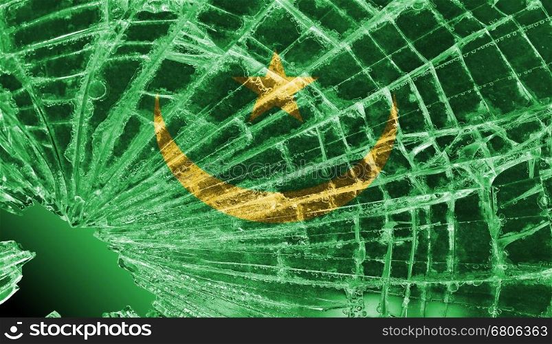 Isolated broken glass or ice with a flag, Mauritania