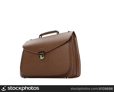 isolated brown leather handbag over white