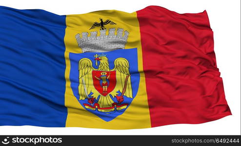 Isolated Bucharest City Flag, Capital City of Romania, Waving on White Background, High Resolution