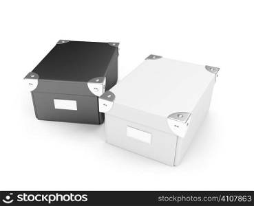 isolated cardboard storage boxes over white background