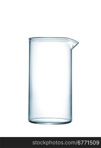 Isolated chemical beaker on table, isolated on white background, studio shot