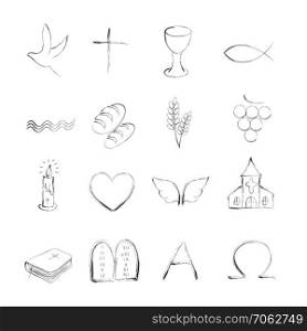 Isolated christian symboly outline icons