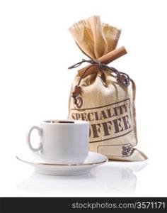 isolated coffee cup and sack