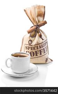 isolated coffee cup and sack